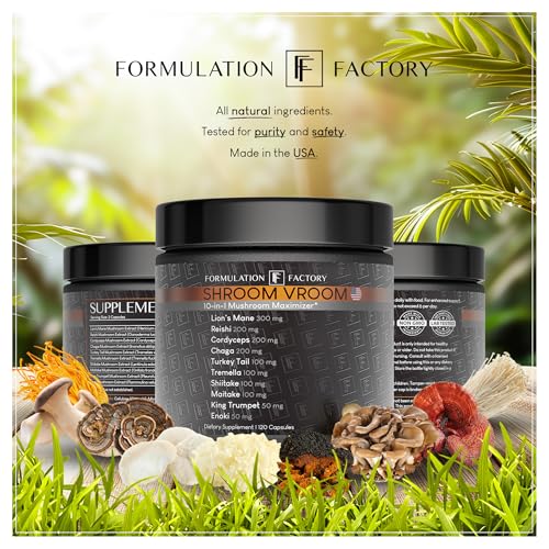 Formulation Factory Shroom Vroom 10-in-1 Mushroom Supplement β Focus, Energy & Immune Support