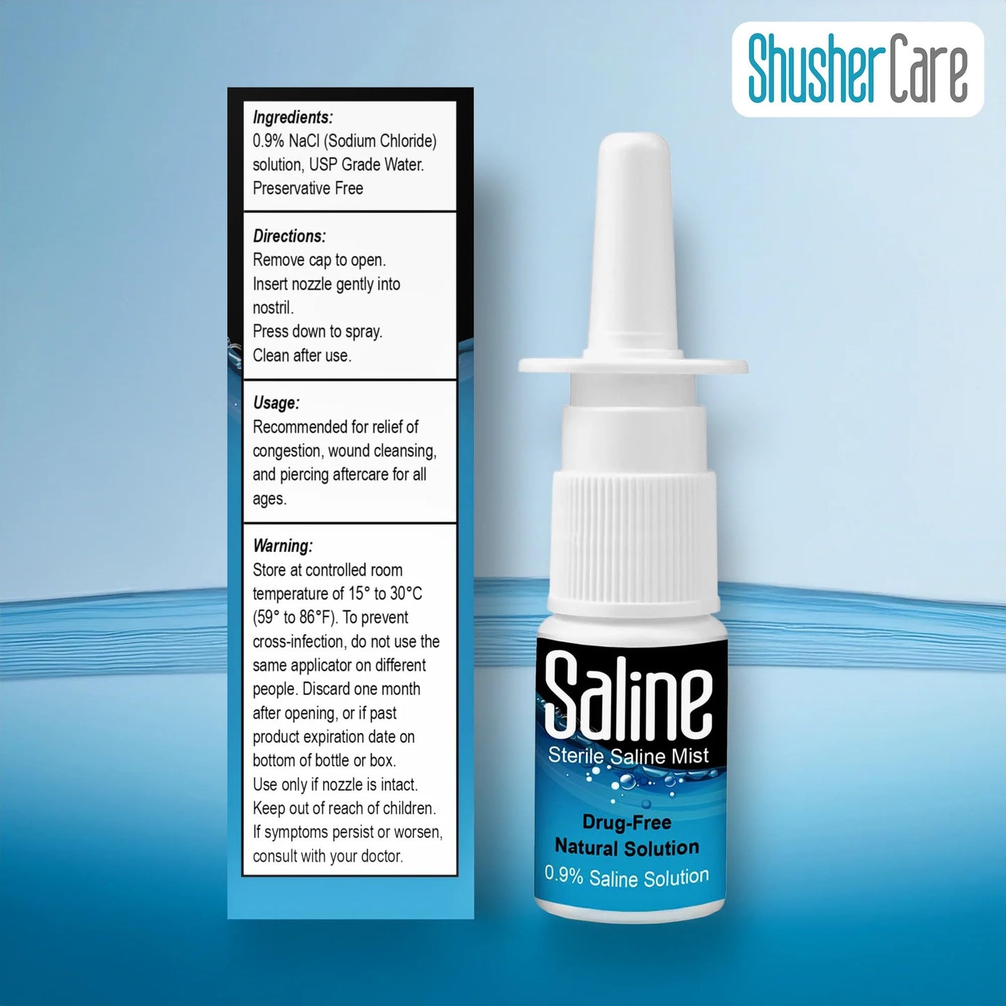 Shusher Care Saline Spray for Nose โ 0.9% Isotonic Nasal Mist, Safe for Newborns to Adults | 30 ml