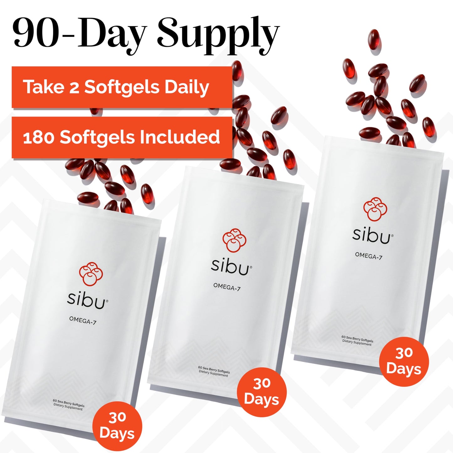 Sibu Sea Buckthorn Omega-7 Softgels โ 90-Day Refill Sachet for Skin, Hair & Nails