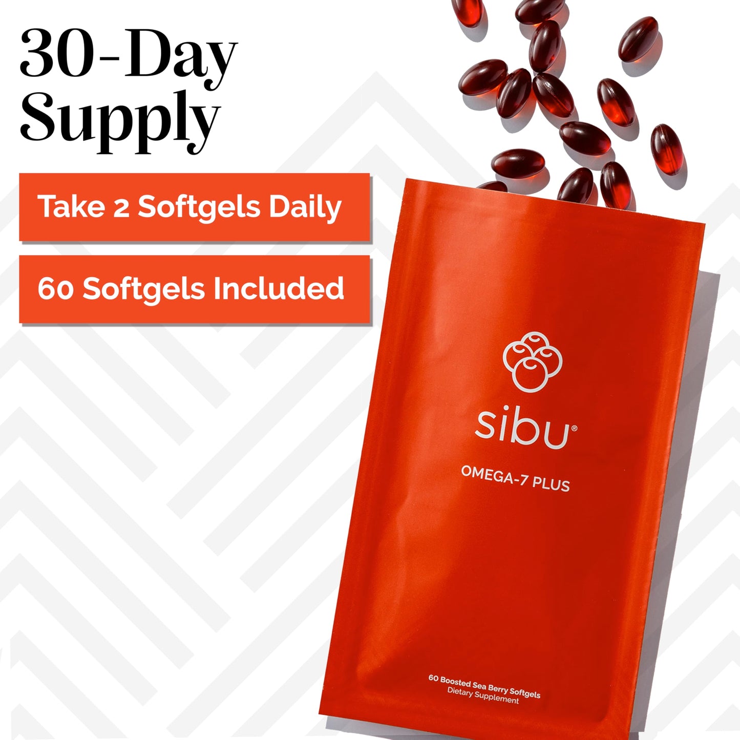 Sibu Sea Buckthorn Omega-7 Plus Softgels โ 365mg Omega-7 + Vitamin D3 & Omega-3 DHA (30 Day Refill Sachet)