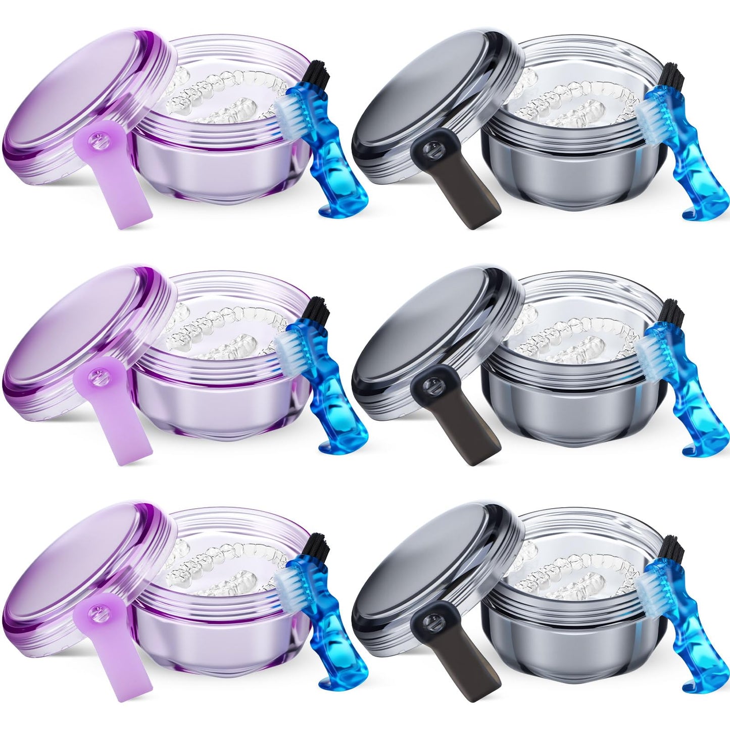 Sieral 6 Pcs Denture Case โ Leak-Proof Travel Cup for Dentures & Retainers