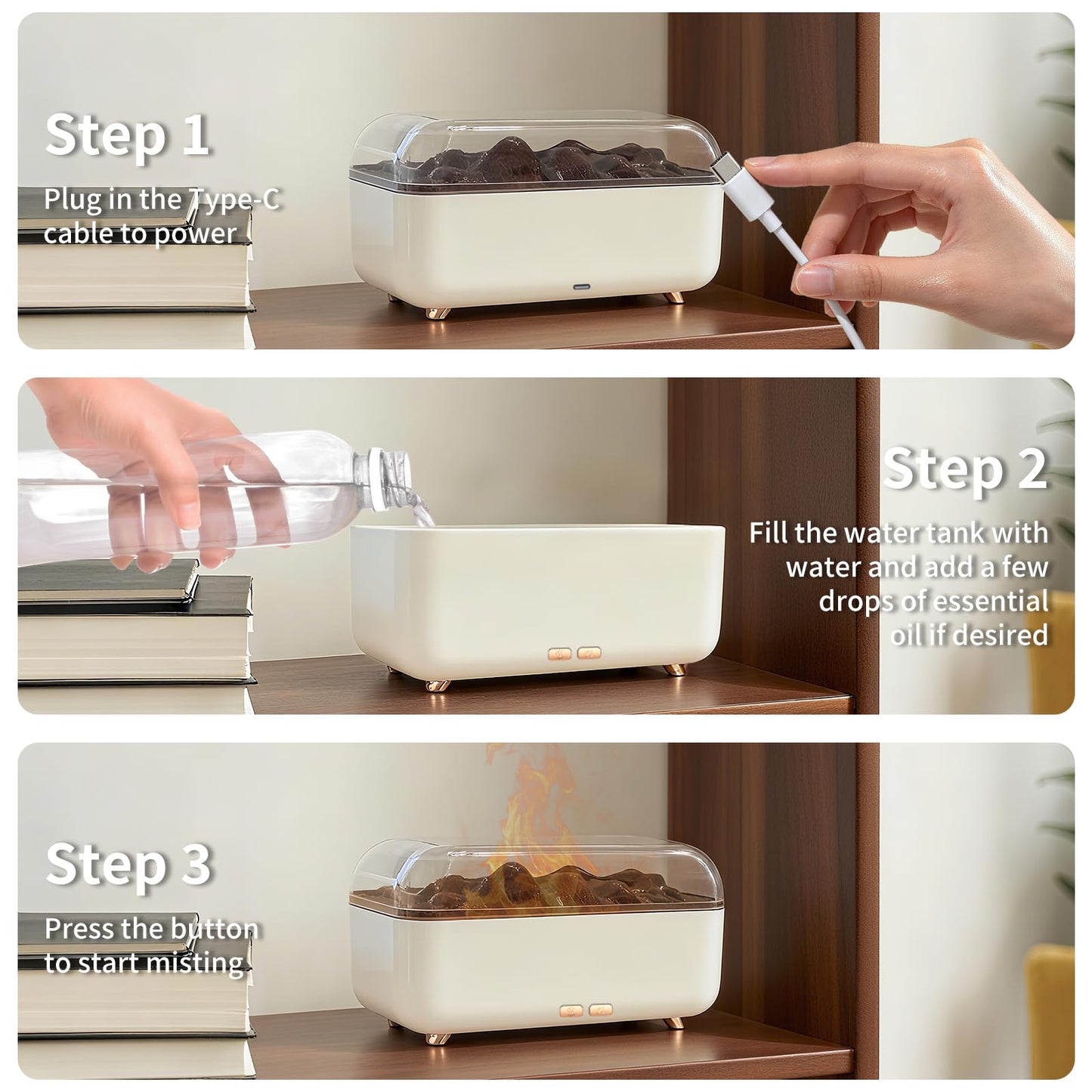 SIHUADON Essential Oil Diffuser β 300ml Flame Effect, Quiet Humidifier & 7-Color Night Light