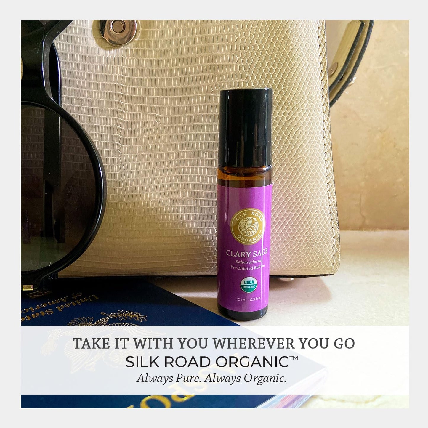 Silk Road Organic Clary Sage Essential Oil Roll-On โ 100% Pure, USDA Organic, 10 ml