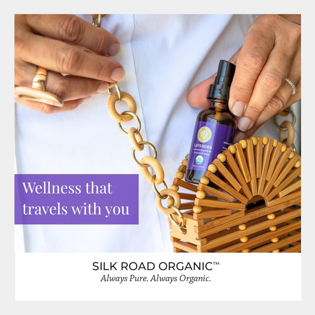 Silk Road Organic Lavender Essential Oil Spray โ 1 oz, 100% Pure & USDA Certified Organic