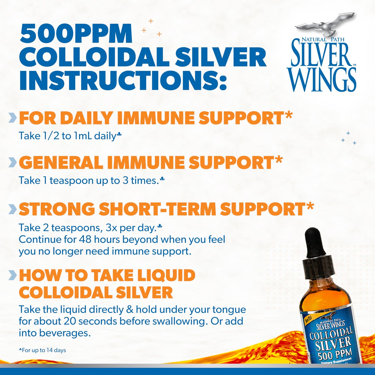 Natural Path Silver Wings Colloidal Silver - Extra Strength 500ppm Immune Support - 2oz Dropper