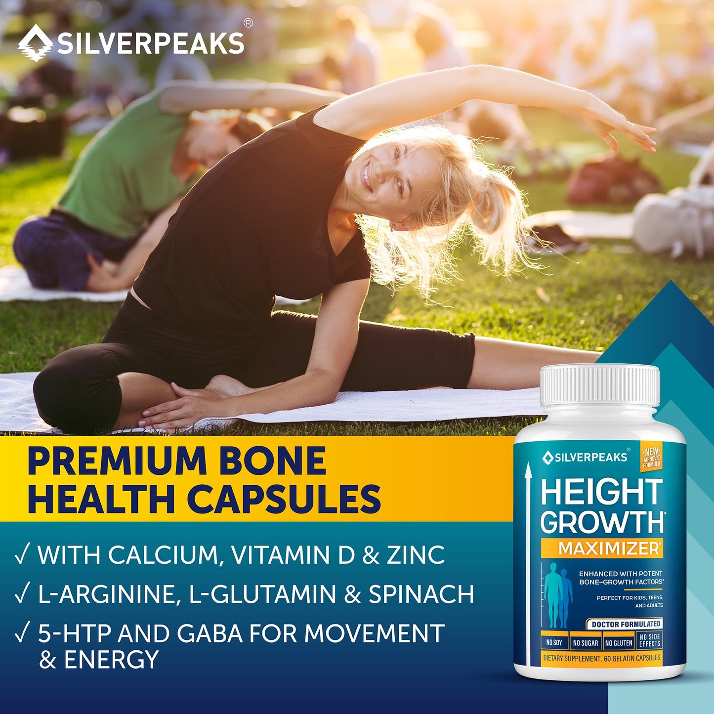 SILVERPEAKS Growth Capsules β Height Growth Maximizer with Calcium | Made in USA