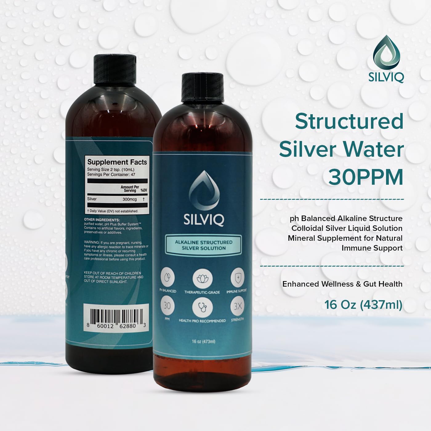 SILVIQ Structured Silver Water 30ppm โ Immune Support, Alkaline Silver Liquid 16 oz (437 ml)