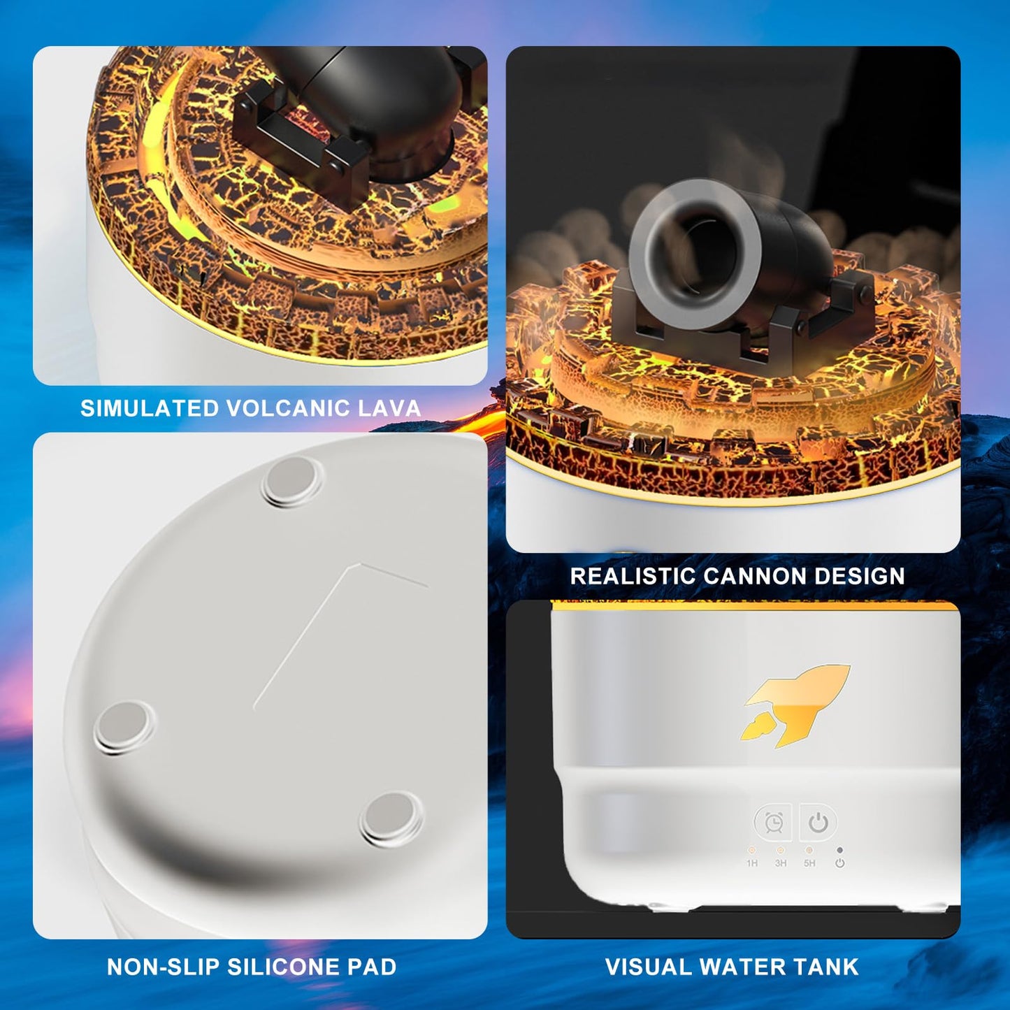 SIMOHOT Cannon Humidifier 280ML โ 7-Color LED, 2 Spray Modes, Timer, Cool Mist