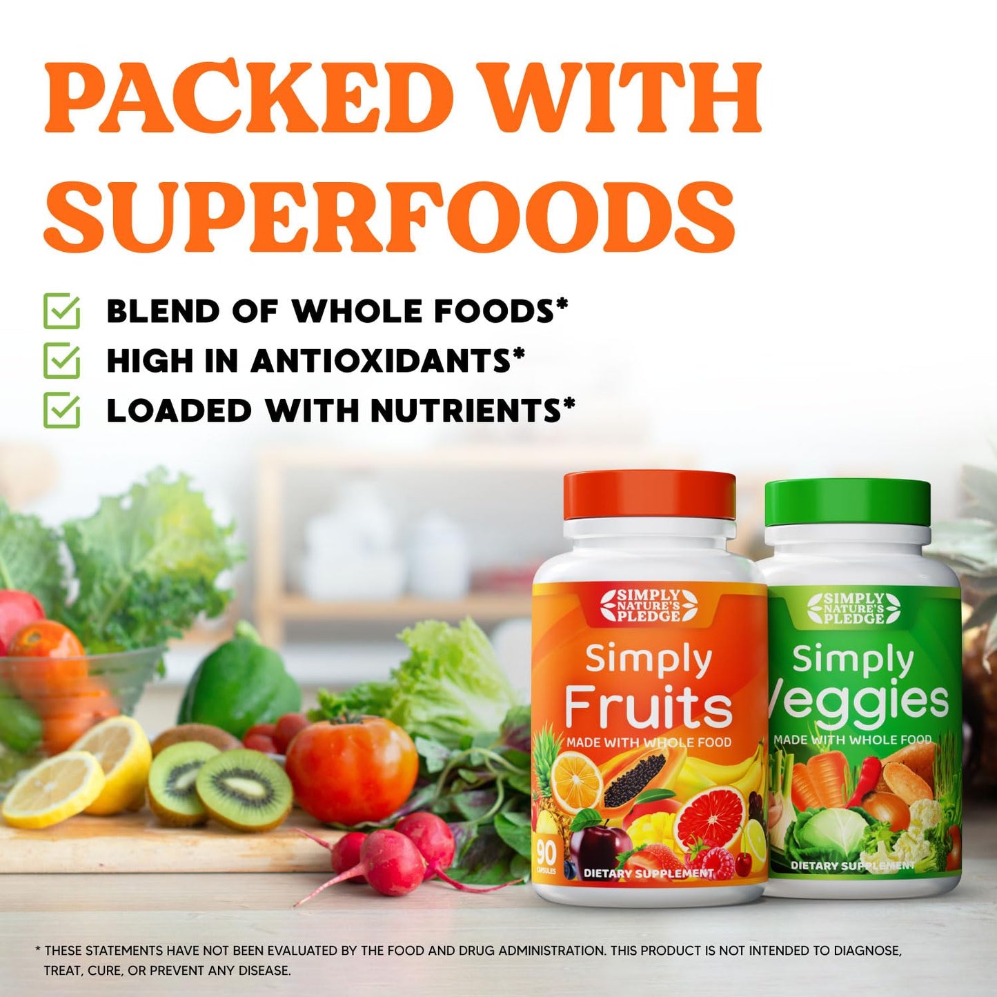 Simply Nature's Pledge β 42 Fruits & Veggies, 2-Month Supply, Soy-Free, 360 Capsules