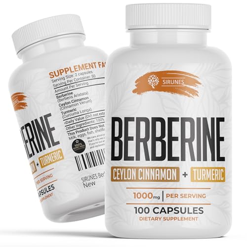 SIRUNES Berberine100 Capsules with Ceylon Cinnamon & Turmeric β Berberine HCL Non-GMO Dietary Supplement