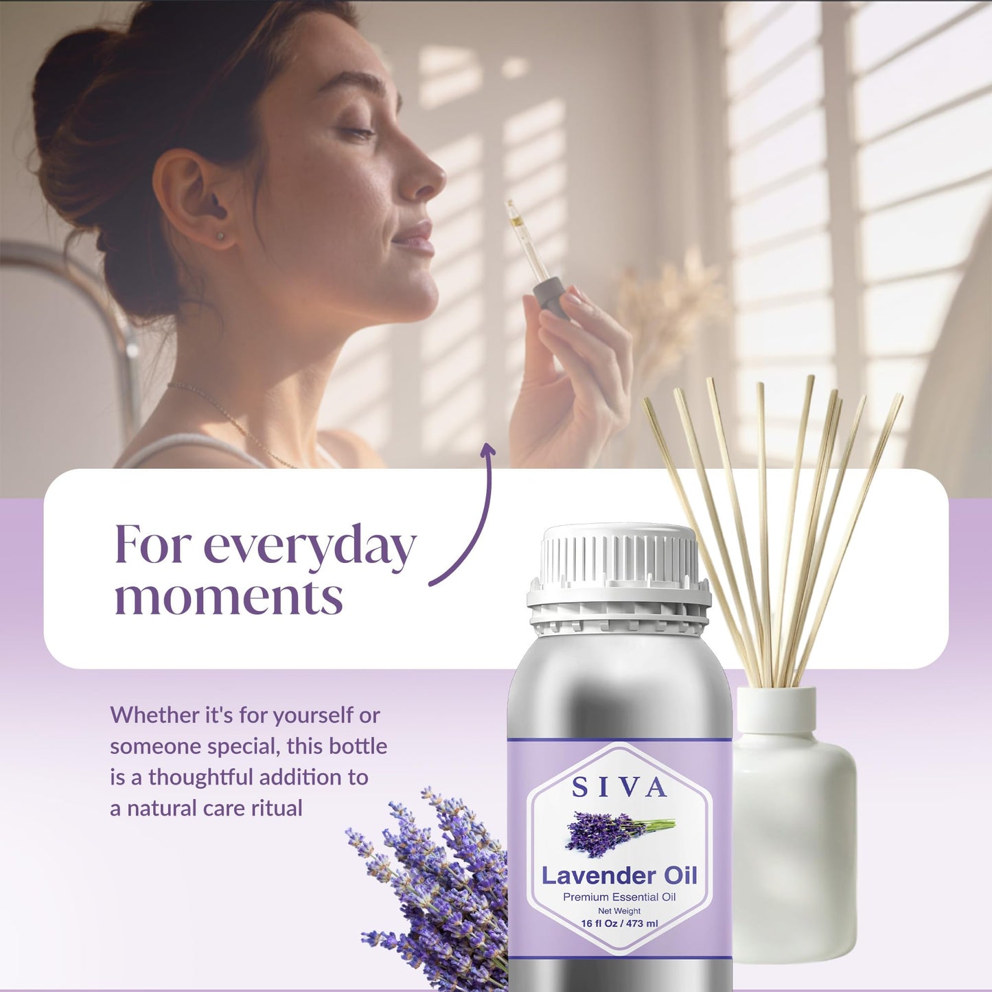 Siva Lavender Essential Oil 16 Oz โ 100% Natural | Diffuser, Skin & Hair Care