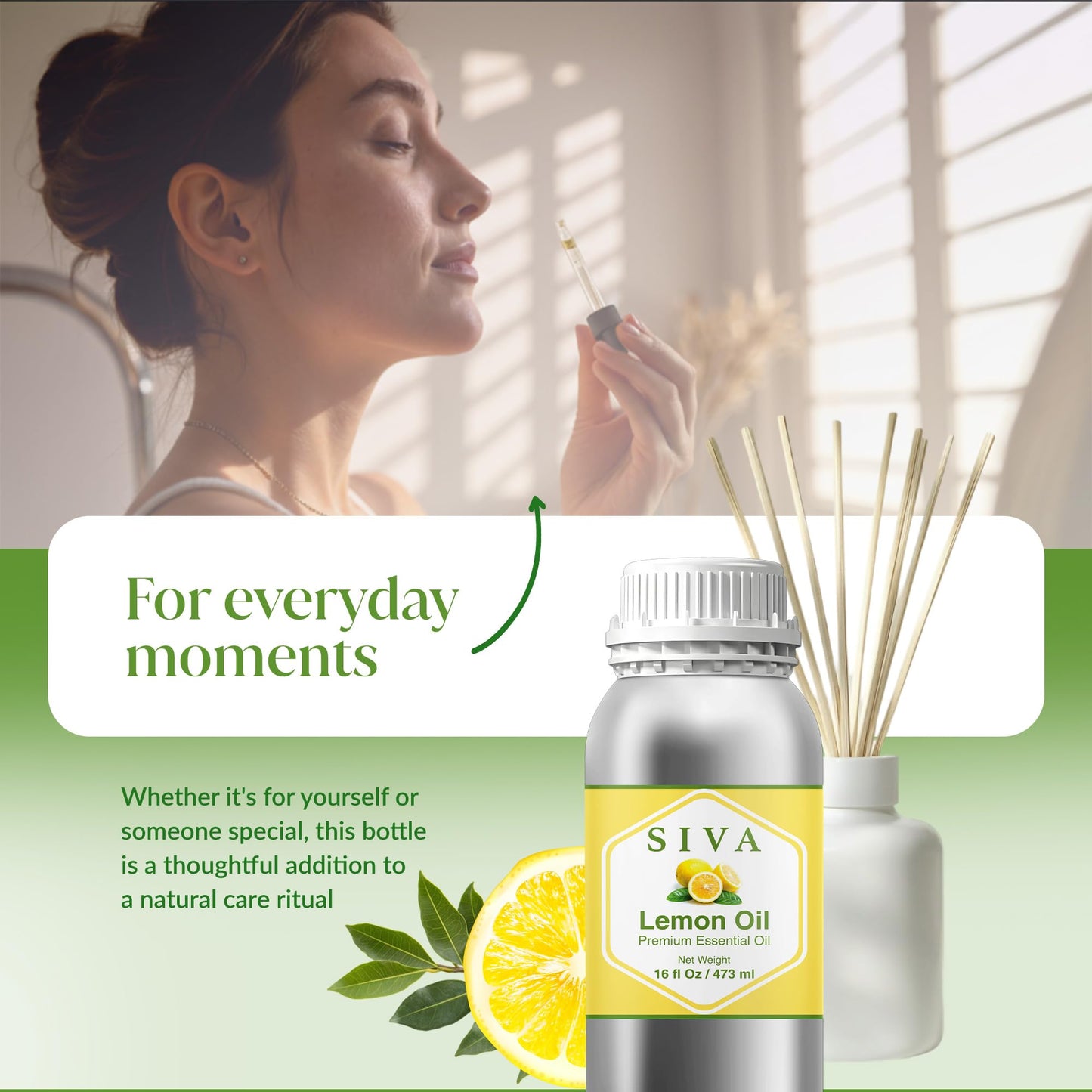 Siva Lemon Essential Oil 16oz โ 100% Natural for Diffuser, Hair & Skin Care