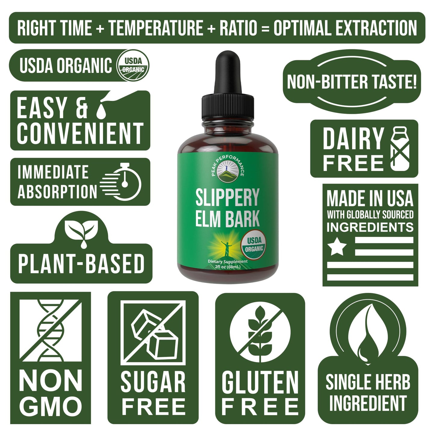 Slippery Elm Bark โ USDA Organic Vegan Liquid Drops | High Bioavailability for Women, Men & Kids
