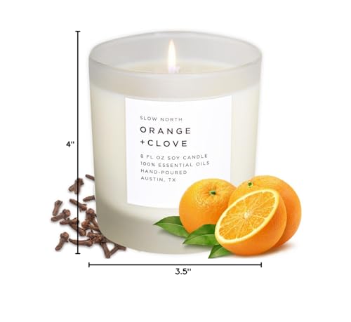 Slow North Orange + Clove Candle | Pure Soy Wax, Essential Oils, Reusable Frosted Glass Jar, Hand-Poured in the USA (8 oz)