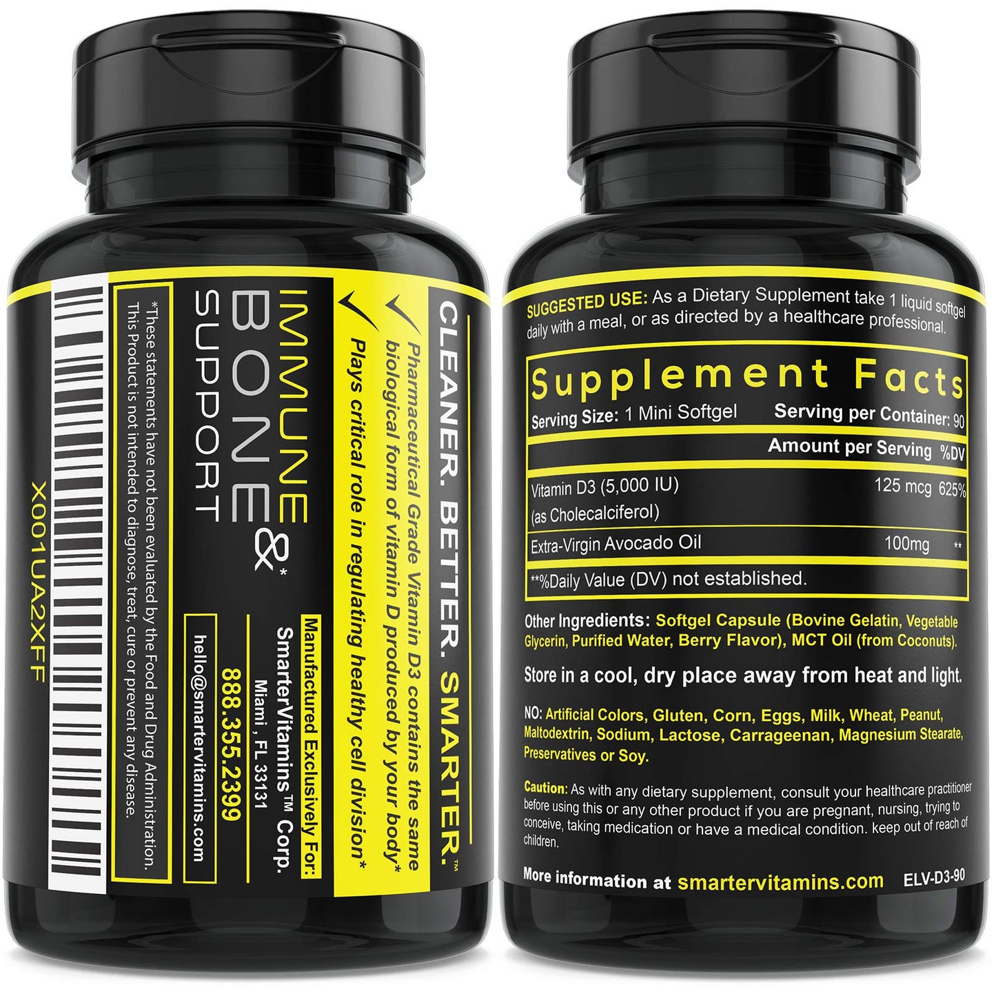 SmarterVitamins D3 5000 IU Avocado Oil β 3 Pack (270 Mini Softgels)
