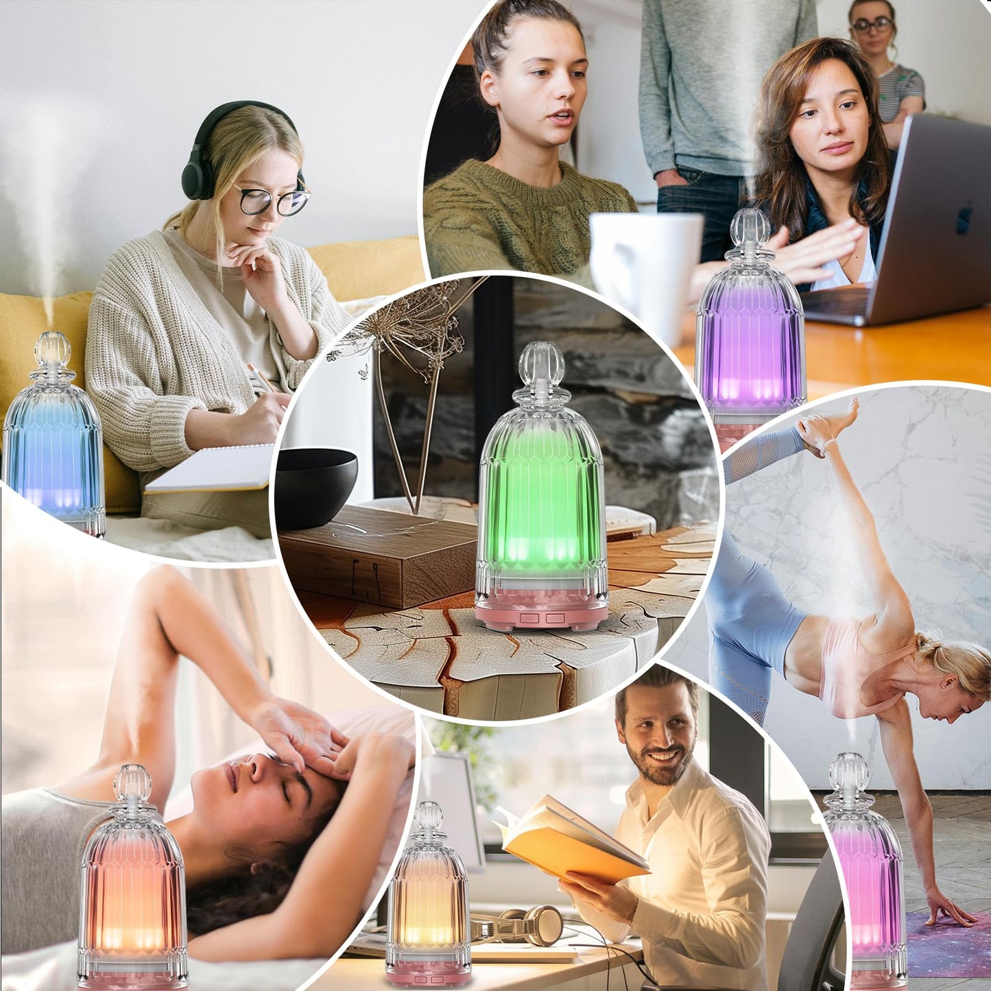 Smartwell Glass Essential Oil Diffuser 120ml โ Copper Bottom, 7-Color LED, Auto Shut-Off