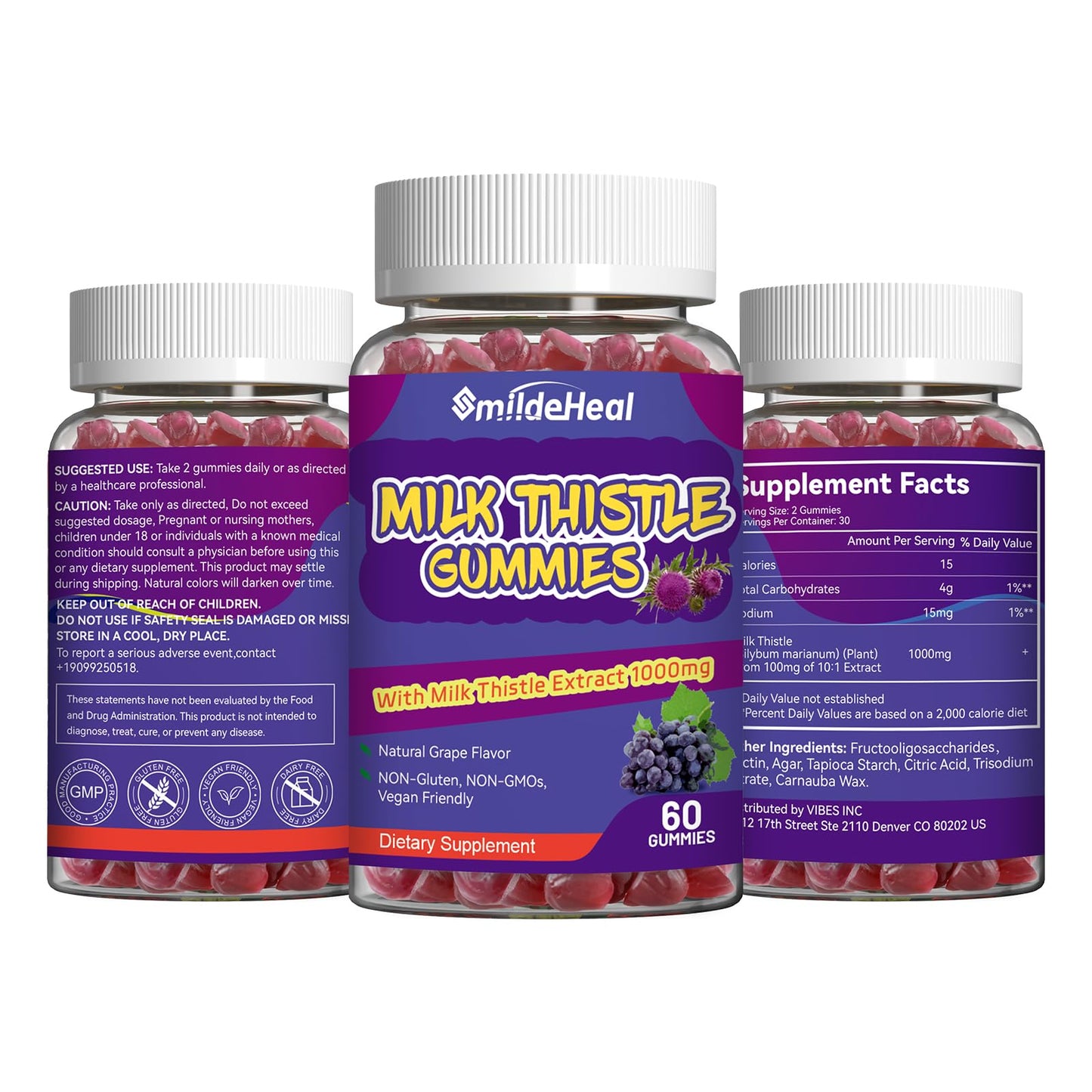 SmildeHeal Milk Thistle Gummies โ 1000mg Extract, Liver Detox, Antioxidant Support, Vegan, Non-GMO, Gluten-Free | 60 Count