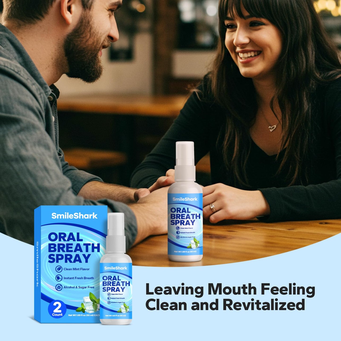 SmileShark Fresh Breath Spray (2 Pack) β Alcohol-Free, Sugar-Free Mouth Moisturizer for Dry Mouth | Travel Size 1.69 oz