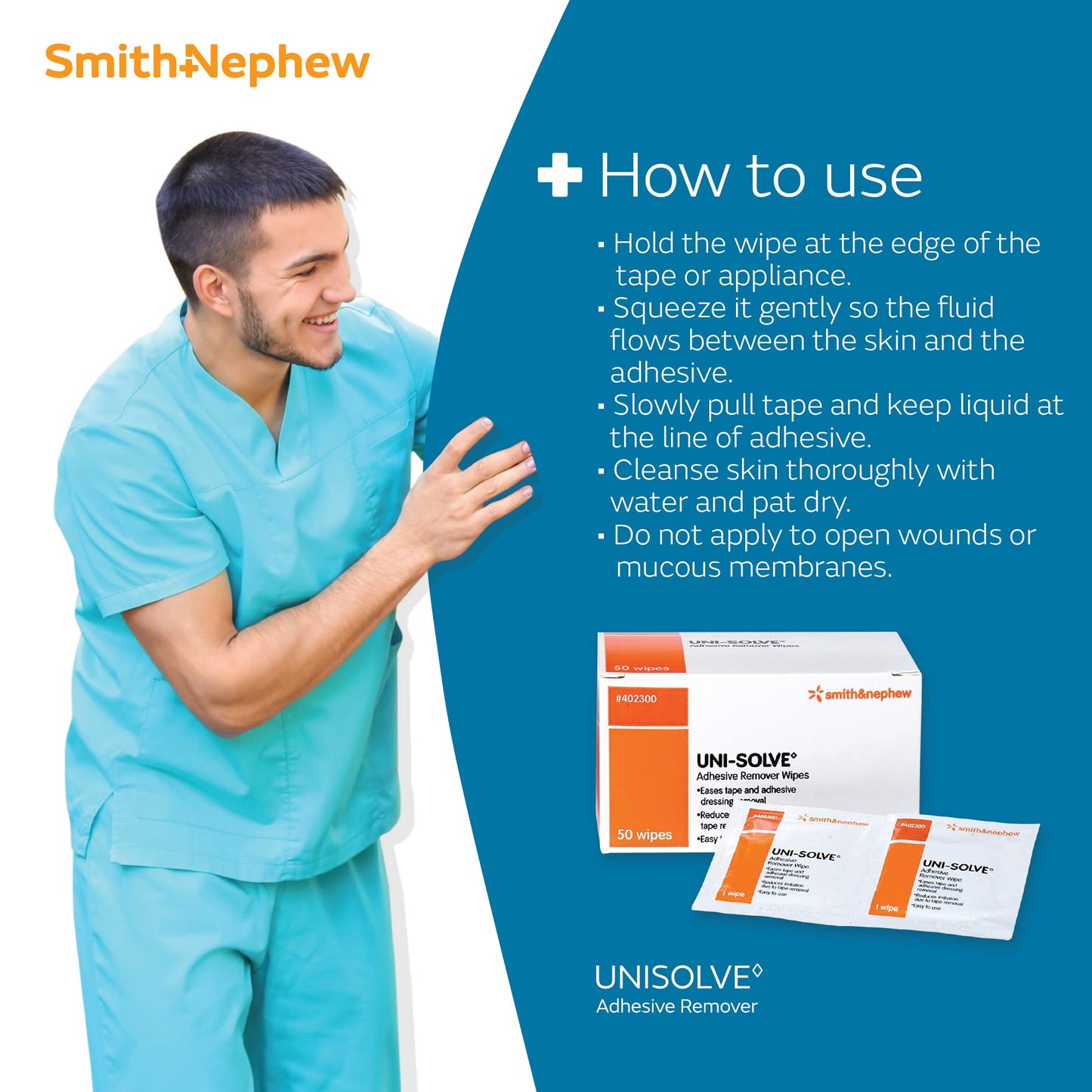 Smith & Nephew UNI-SOLVE Adhesive Remover Wipes β Gentle Tape/Appliance Removal (50 Count)