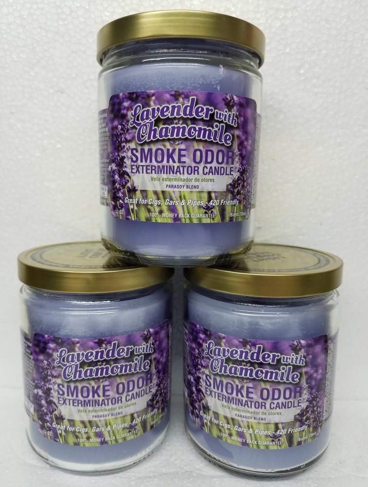 Smoke Odor Exterminator 13 oz Jar Candles โ Lavender Chamomile (3-Piece Set) โ Made in USA