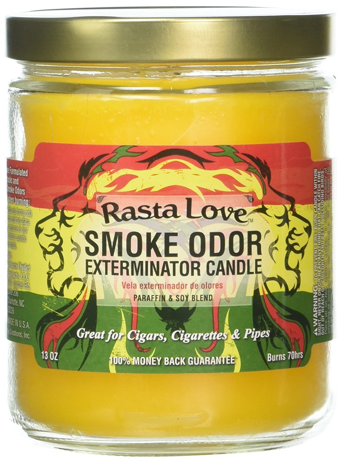 Smoke Odor Exterminator 13oz Jar Candle, Rasta Love โ 70 Hour Burn Time