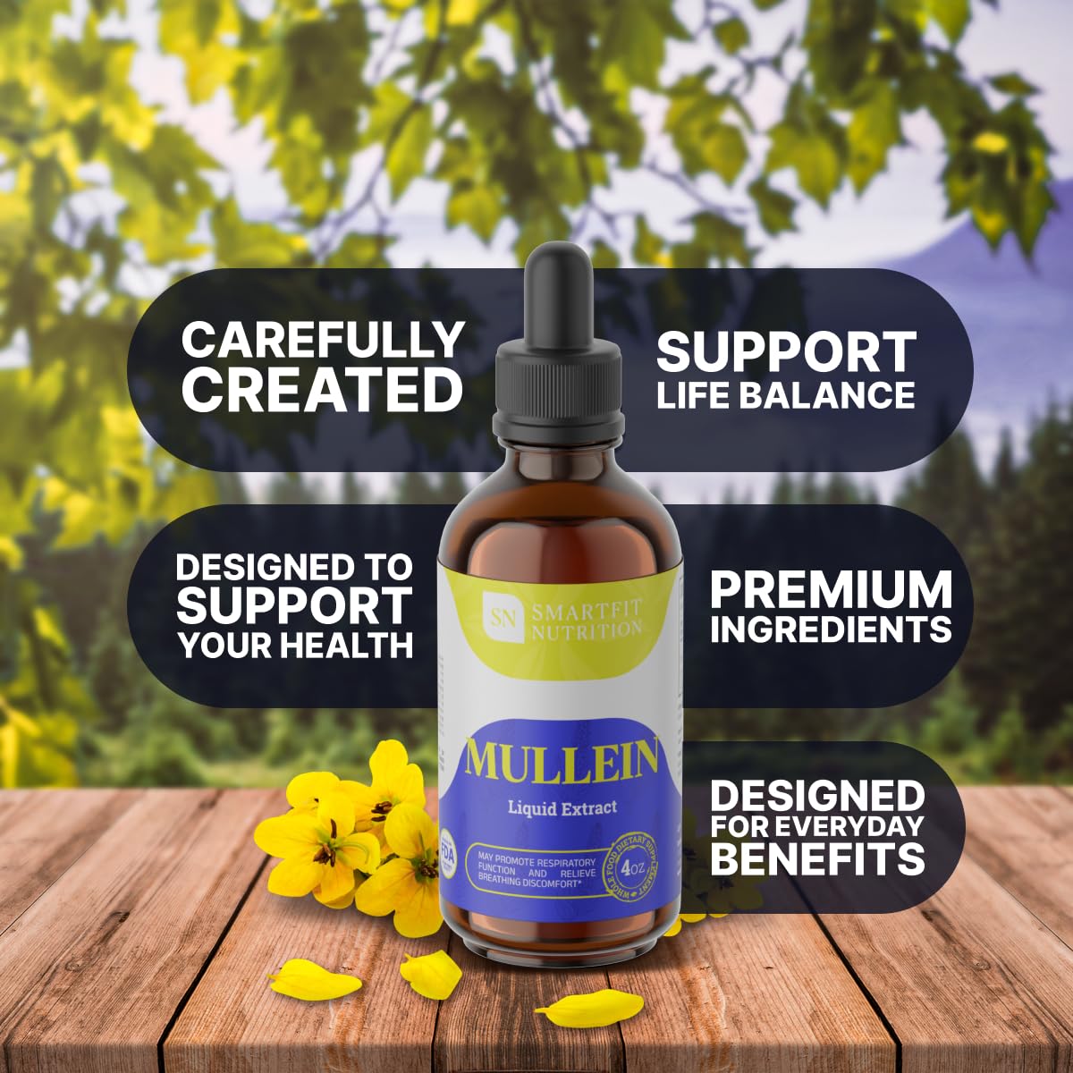 SN SMARTFIT NUTRITION Mullein Leaf Extract Drops โ Lung Support (4 oz)