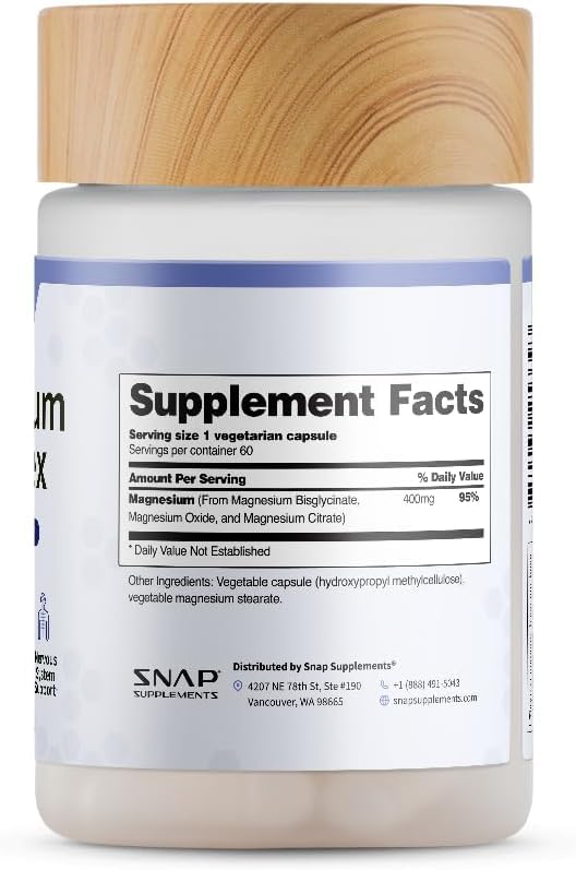 Snap Supplements 3-in-1 Magnesium Complex โ Magnesium Bisglycinate, Oxide & Citrate | 60 Capsules