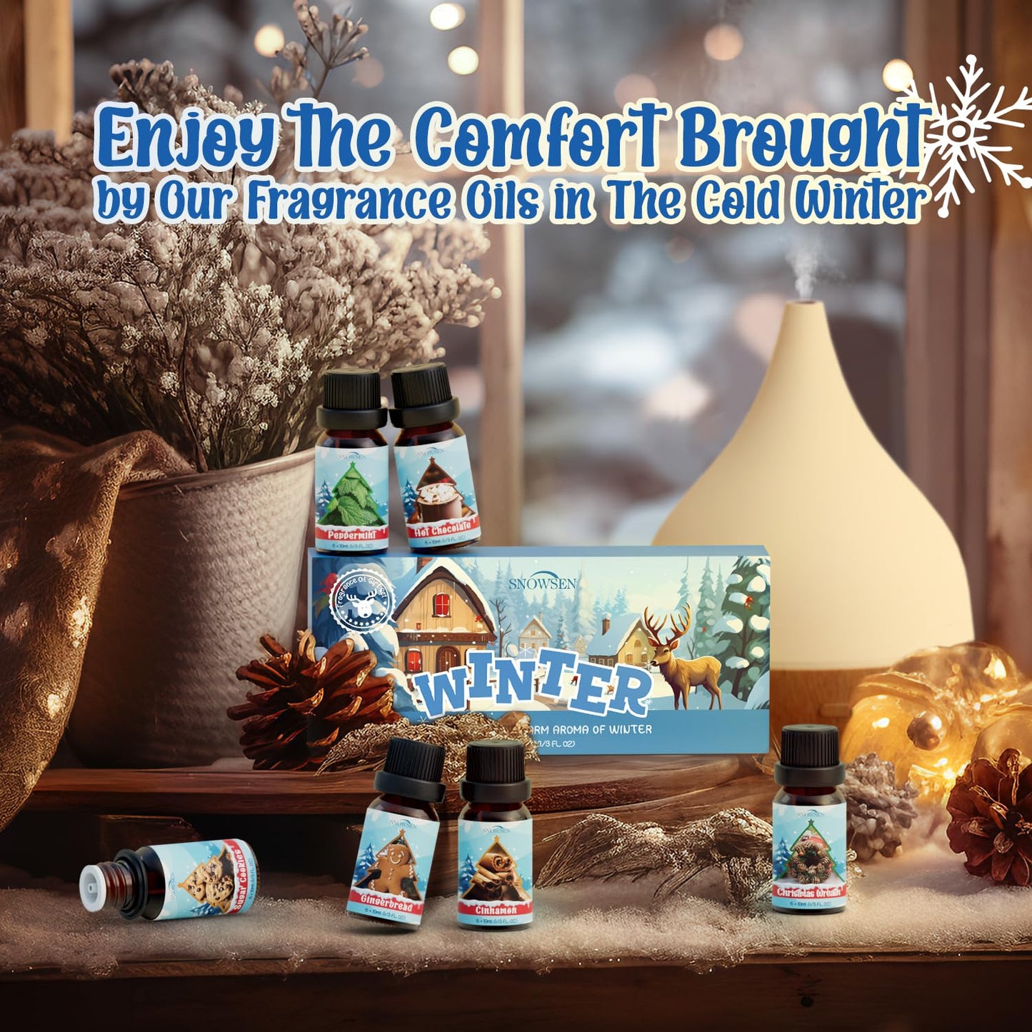 SNOWSEN Winter Essential Oil Set โ 6x10ml Fragrance Oils for Diffuser & Candle Making