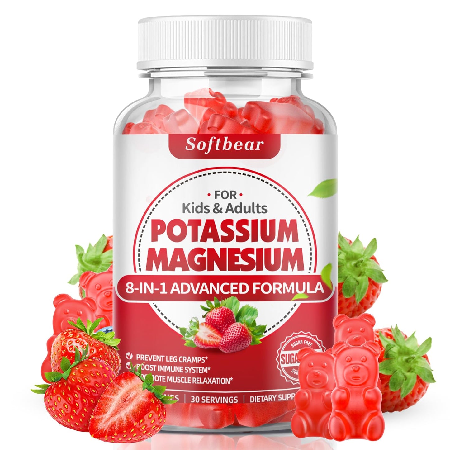 softbear Potassium & Magnesium Gummies for Adults โ Sugar-Free Vegan, 60 Gummies