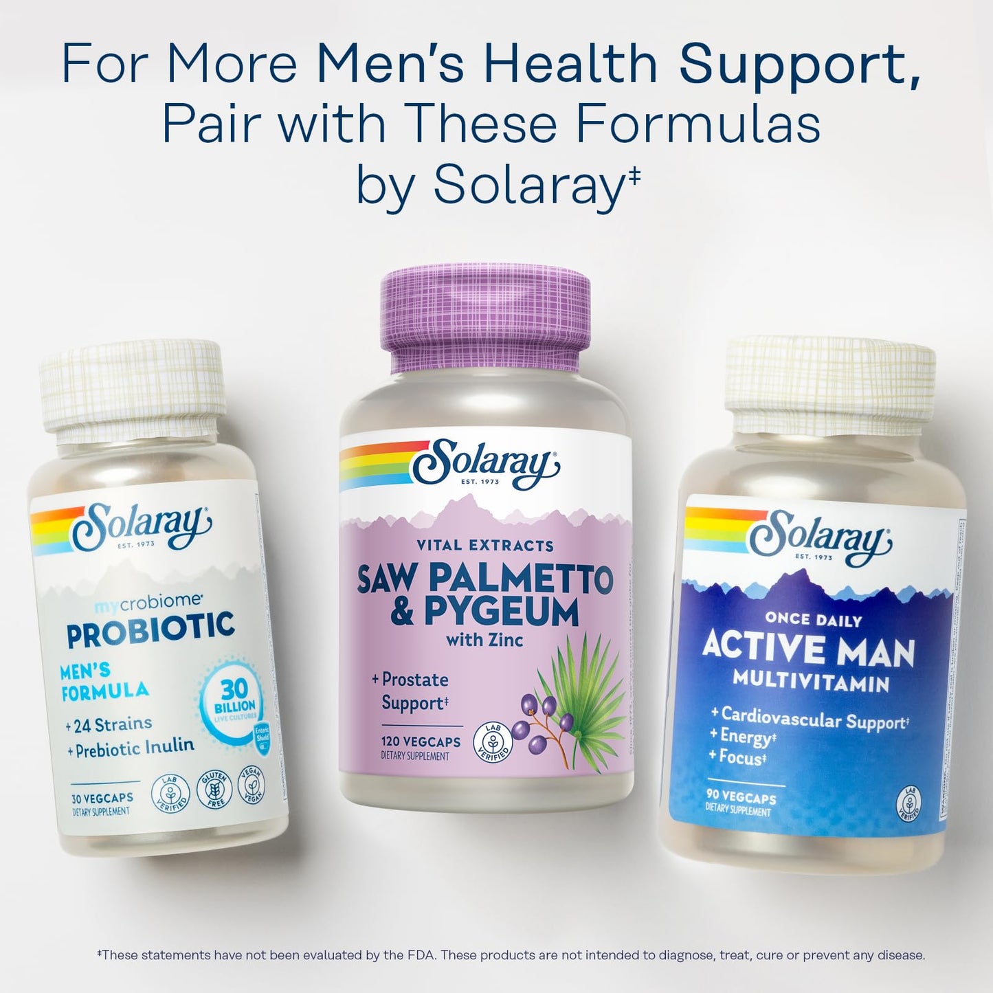 SOLARAY Saw Palmetto & Pygeum โ Prostate Health Support for Men | Zinc, Pumpkin Seeds, Vitamin B6 | Vegan & Gluten Free | 30 Servings