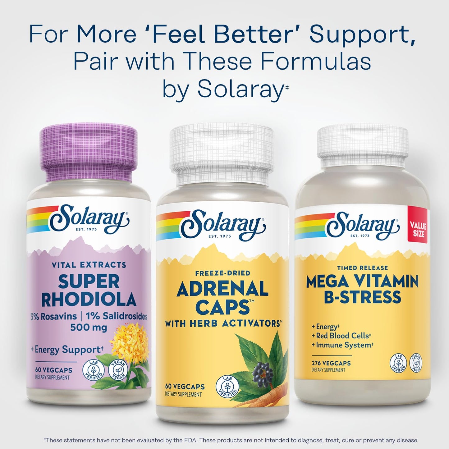 SOLARAY Adrenal Caps Freeze-Dried โ Adrenal Support with Eleuthero, Gotu Kola, Licorice & Clove