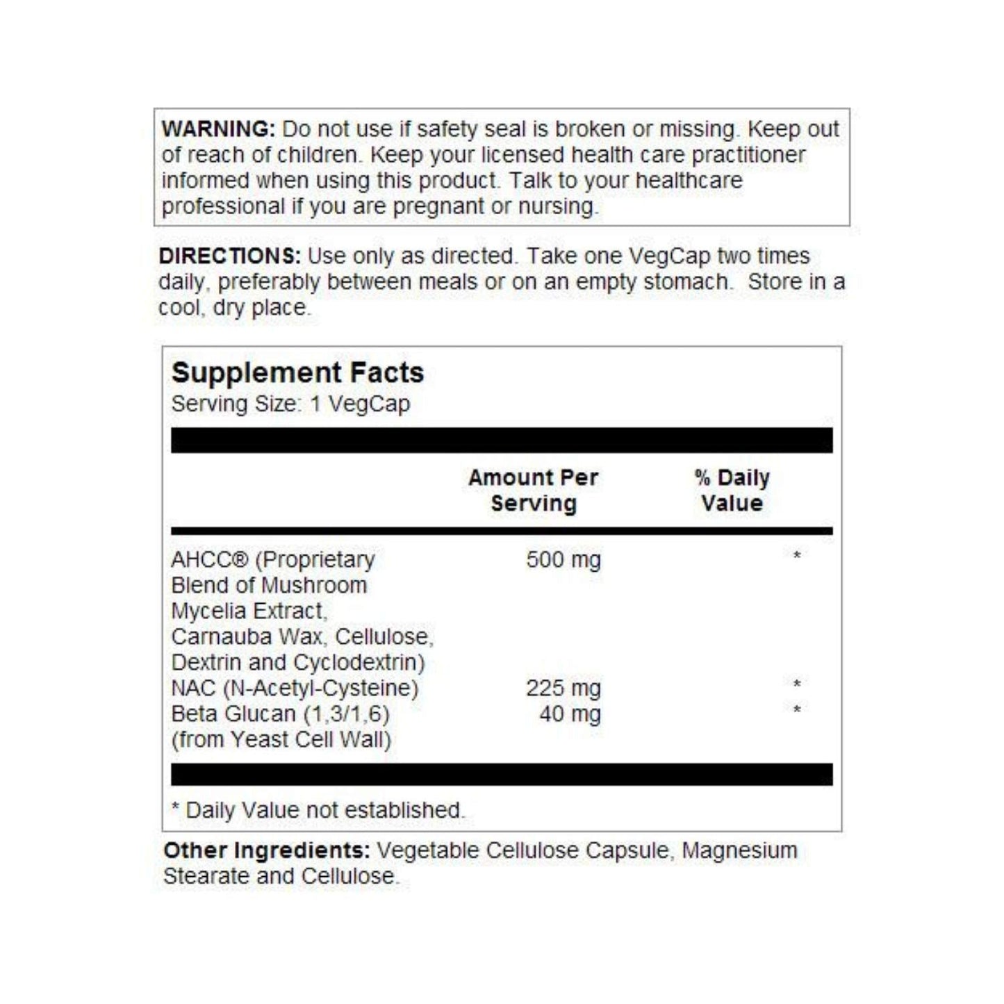 Solaray AHCC + NAC & Beta Glucan, Veg Cap (Plastic Bottle) โ 30 Count