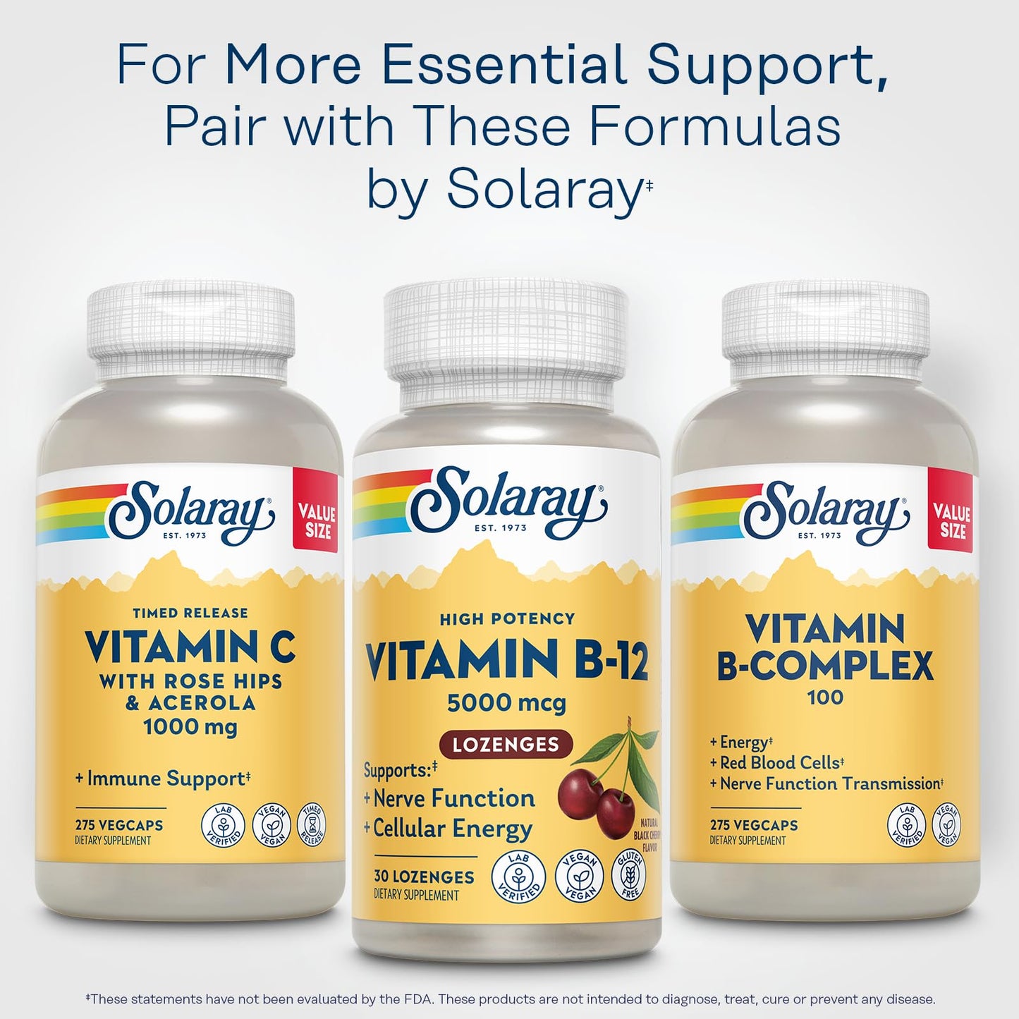 SOLARAY High Potency Vitamin B12 Lozenges 5000mcg โ Methylcobalamin (Methyl B12), Vegan, Gluten Free