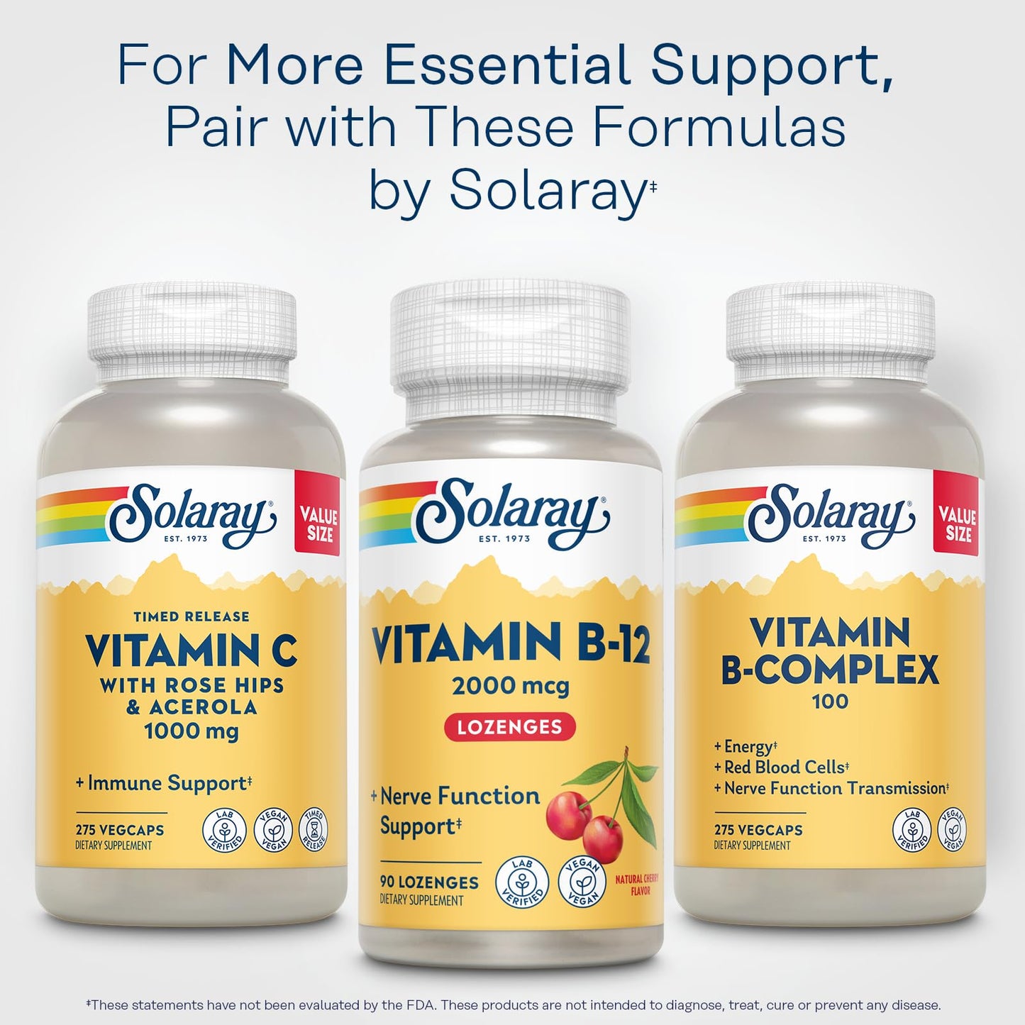 SOLARAY Vitamin B12 2000 mcg Lozenges โ No Sugar, Natural Cherry Flavor โ Vegan, Lab Verified | 90 Servings