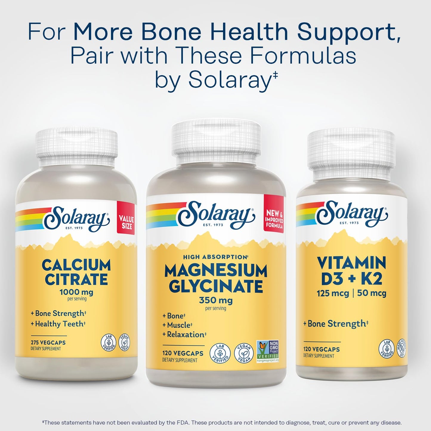 SOLARAY Magnesium Glycinate Capsules โ Chelated Bisglycinate with BioPerine (Vegan, 120 VegCaps)