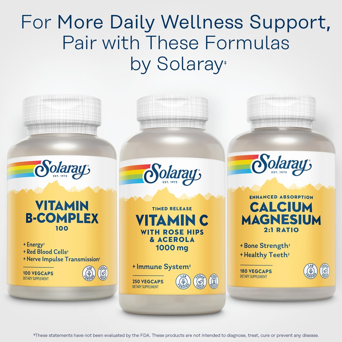 SOLARAY Calcium Magnesium Supplement โ 2:1 Calcium Magnesium for Bone Health โ Vegan, High Absorption