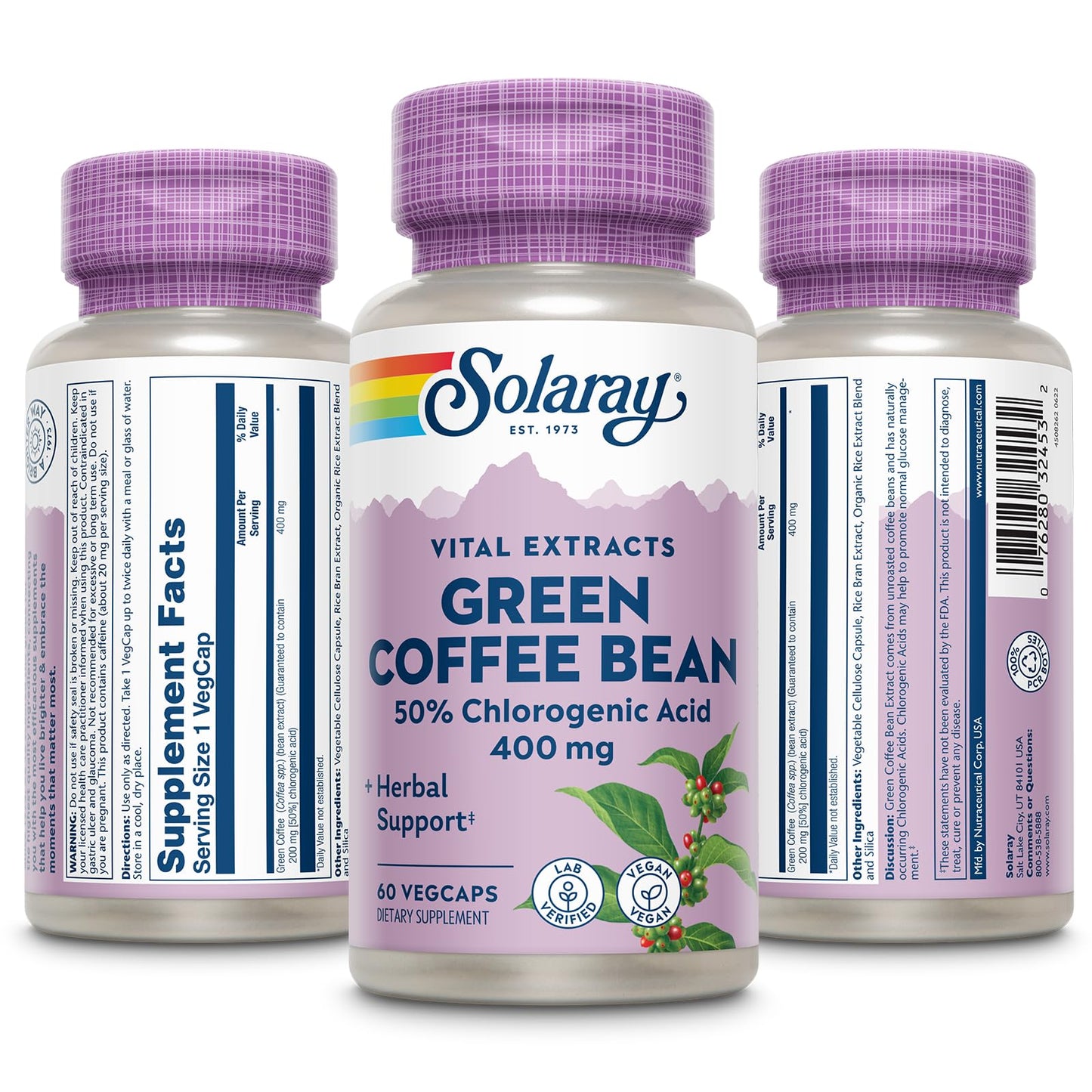 SOLARAY Green Coffee Bean Extract 400mg Veg Cap โ Guaranteed Potency, 60ct