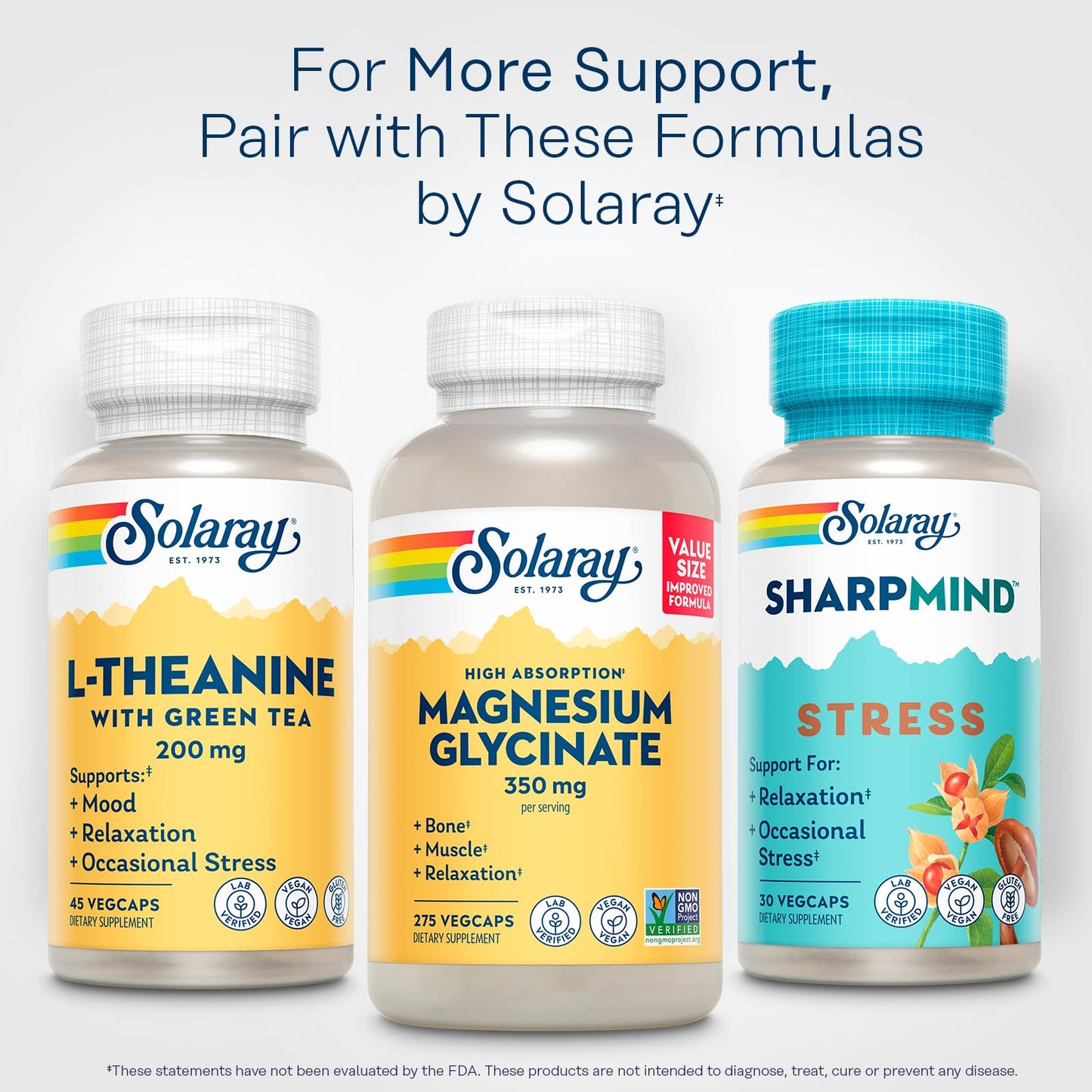 SOLARAY L-Theanine 200mg with Green Tea โ Mood Support & Relaxation, 45 VegCaps