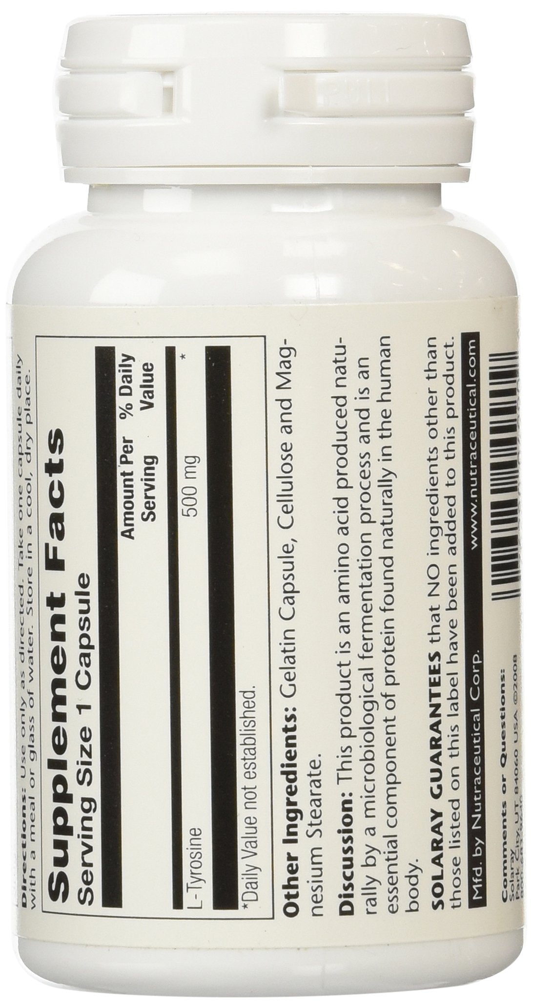 Solaray L-Tyrosine 500 mg Veg Cap (50 Count) โ Amino Acid Supplement