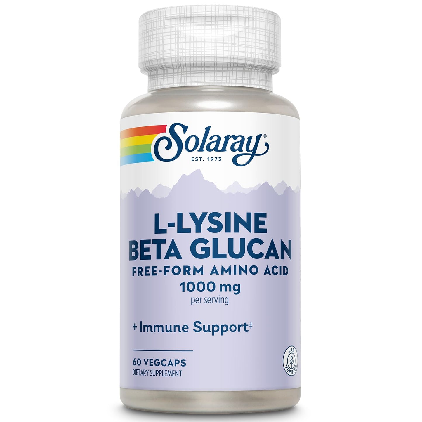 SOLARAY L-Lysine with Beta Glucan 1000mg โ Immune Support, Skin & Lips, 60 VegCaps