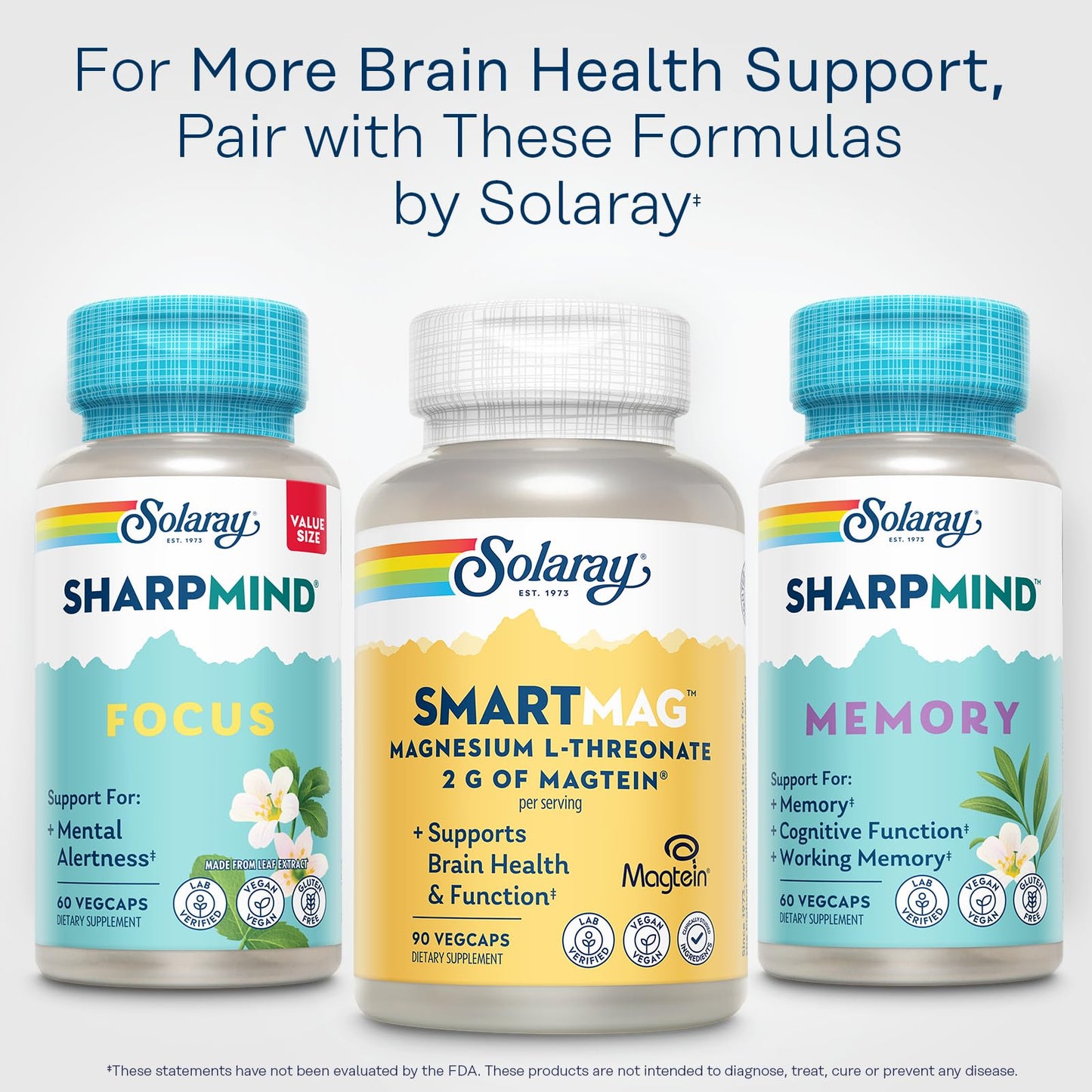 SOLARAY SmartMag Magtein Magnesium L-Threonate 2g β Brain Health Support, 30 Servings β Vegan