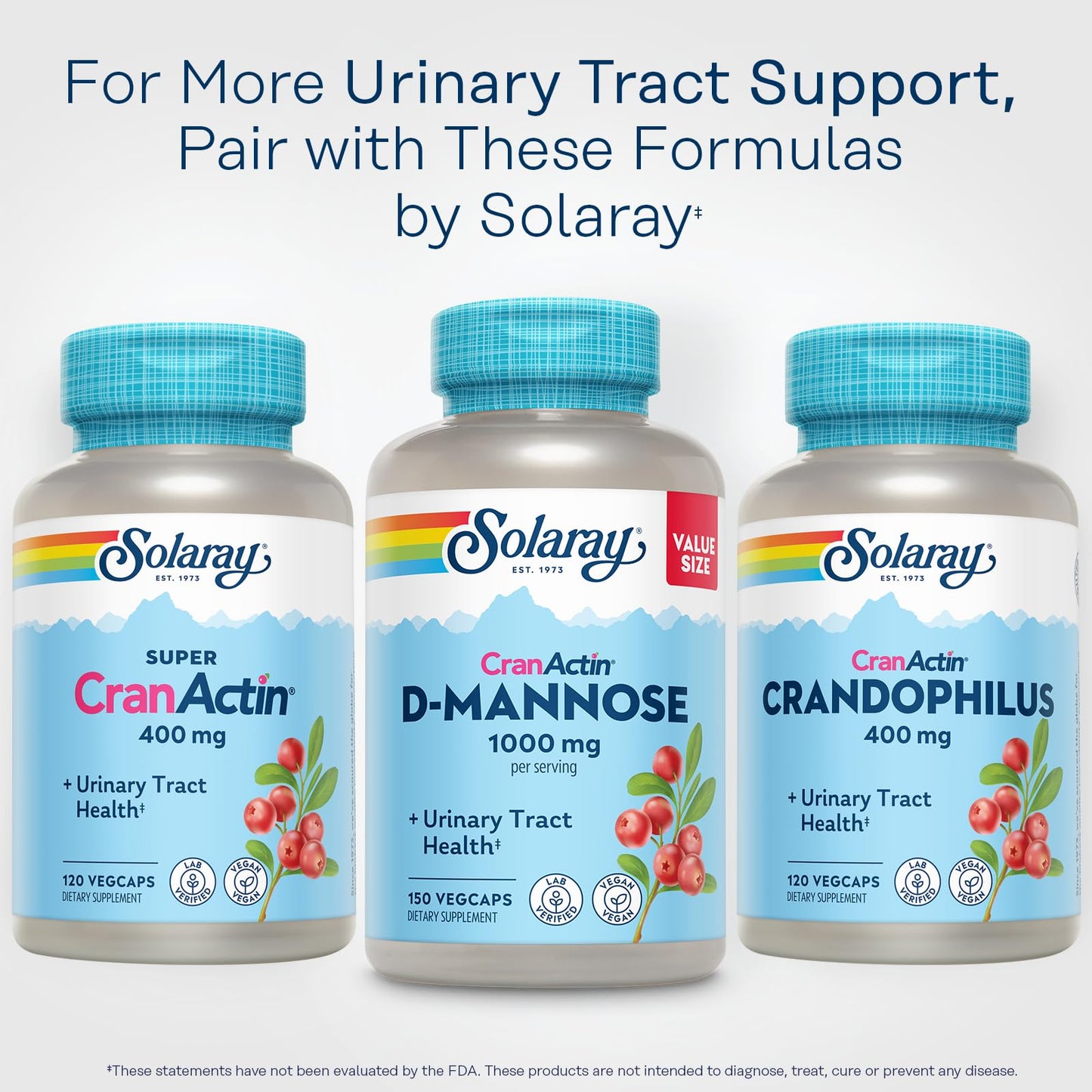 Solaray D-Mannose 1000mg with CranActin Cranberry β Urinary Health Support, Vegan, 150 VegCaps