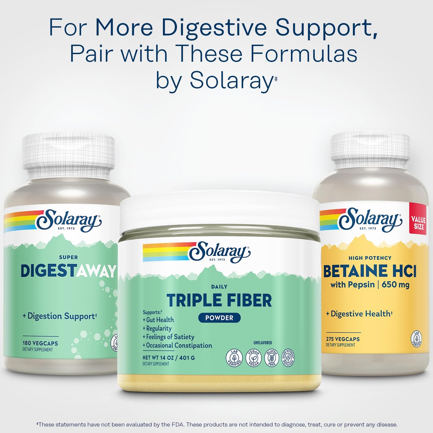 SOLARAY Triple Fiber Powder β Daily Fiber Supplement with Prebiotics (30 Servings, 14oz)