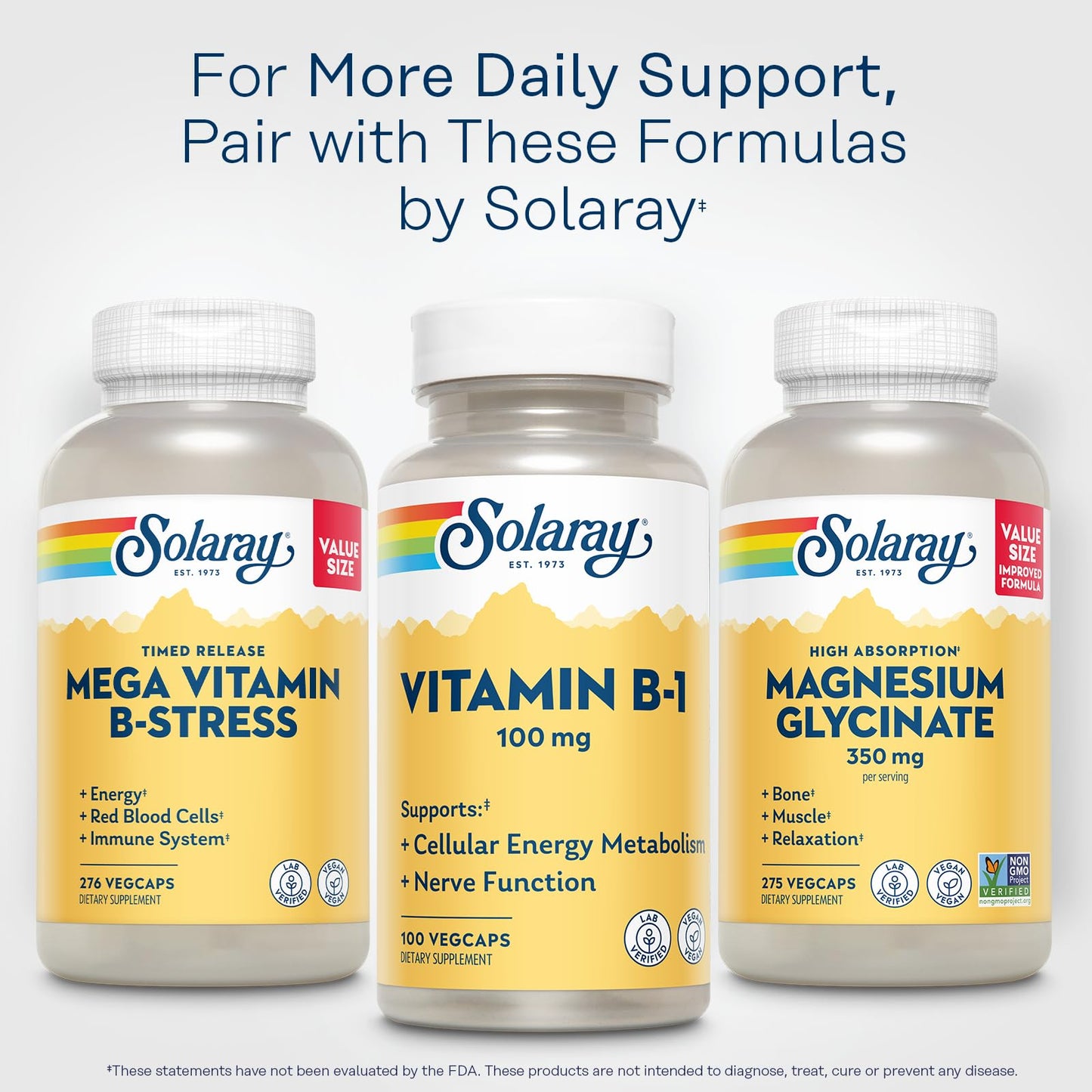 SOLARAY Vitamin B1 100mg (Thiamine) โ Cellular Energy & Nervous System Support | Vegan | 100 Servings