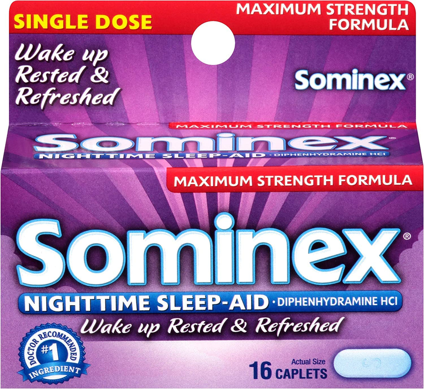Sominex Nighttime Sleep-Aid Caplets โ Maximum Strength (16 ea) Pack of 3