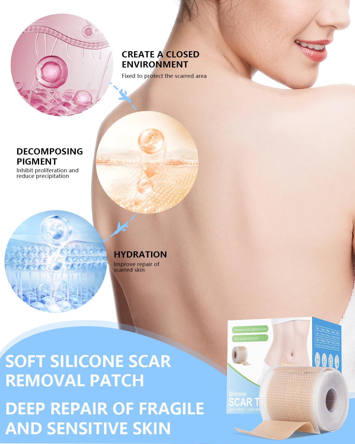 Somlzu Silicone Scar Sheets Tape โ 1.6" x 120" Medical-Grade Scar Tape (2 Rolls) for Surgical, C-Section & Burn Scars