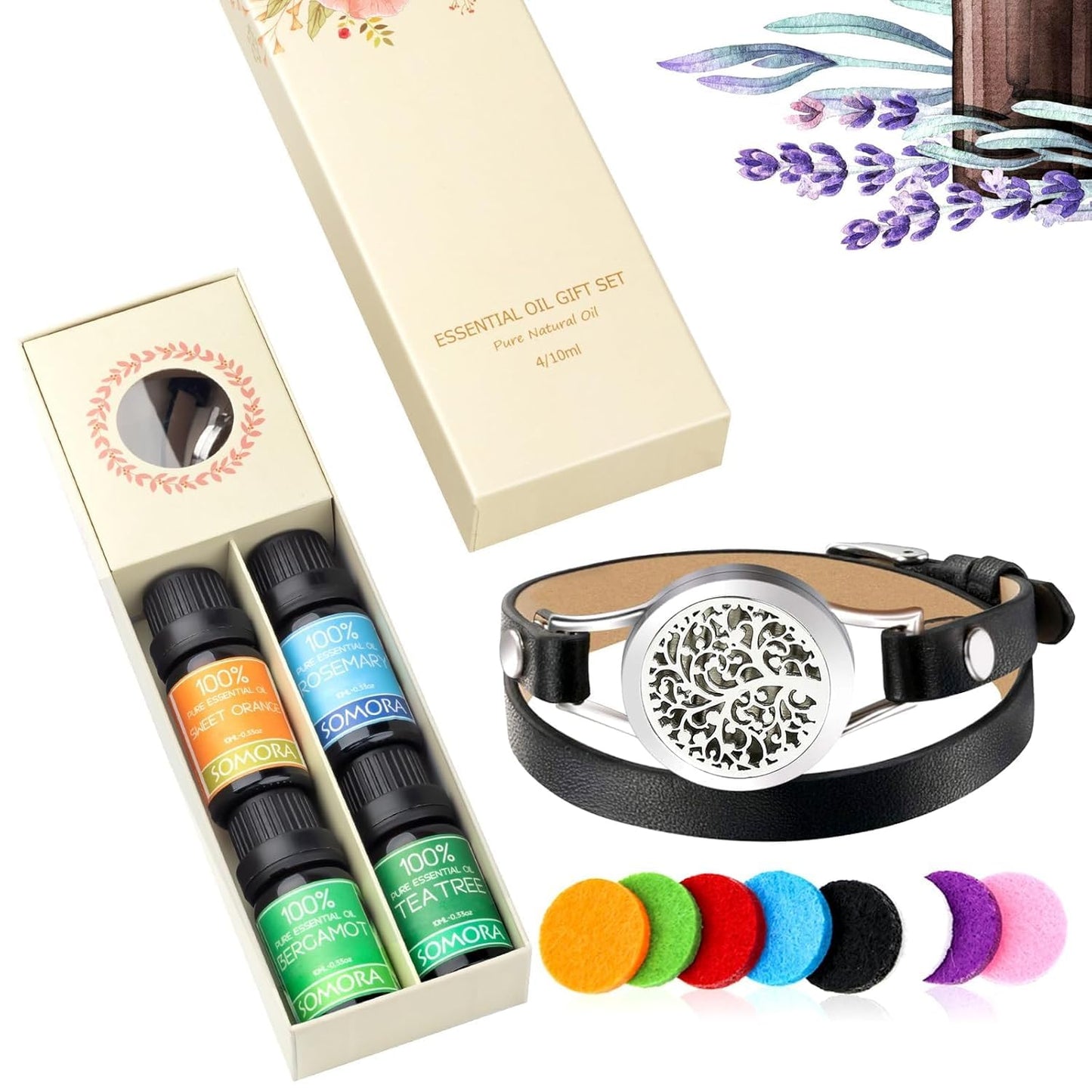 SOMORA Aromatherapy Diffuser Bracelet Gift Set β Unique Gifts for Women (Black)