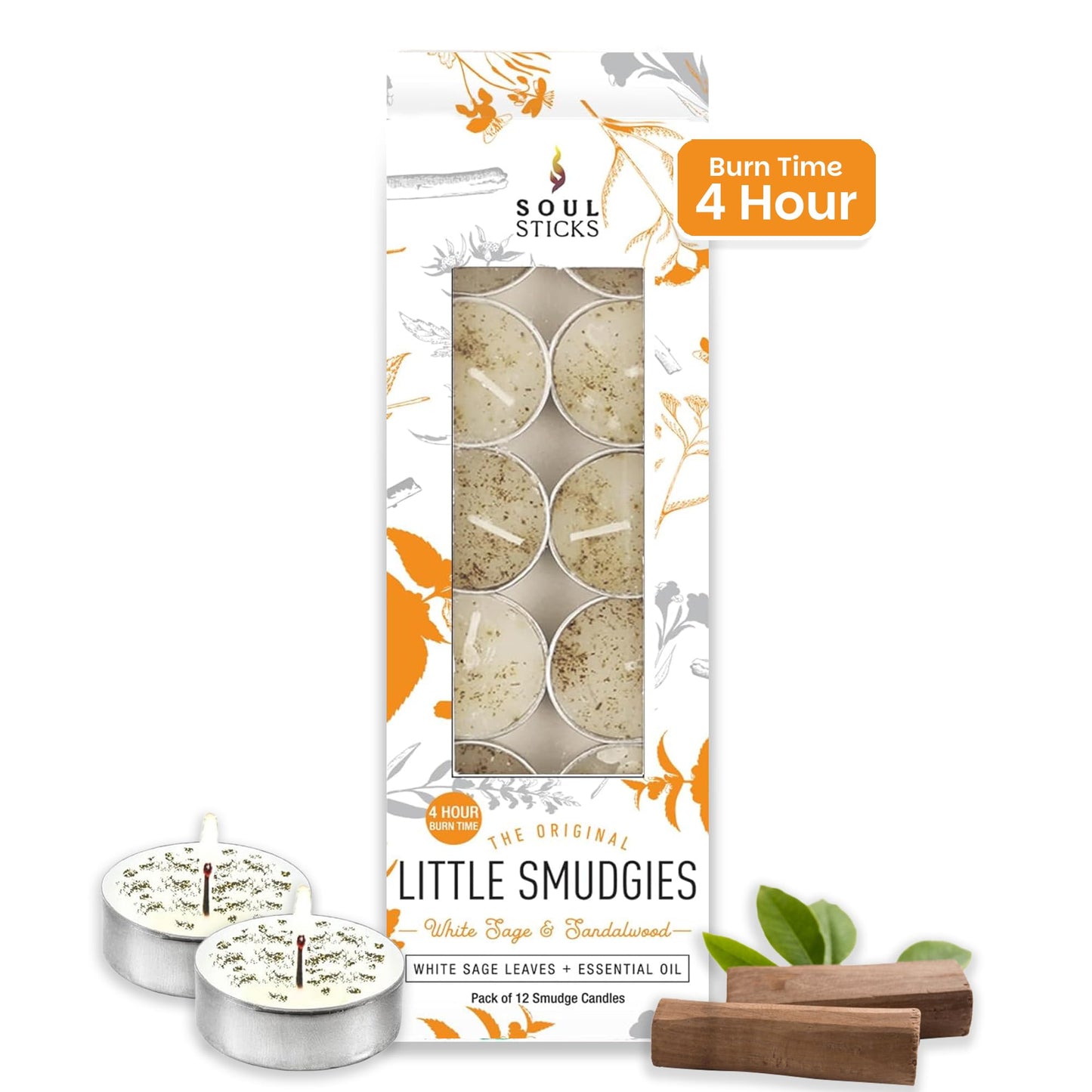 SOUL STICKS 12 Pack Little Smudgies Tealight Candles โ White Sage & Sandalwood | Cleansing & Meditation