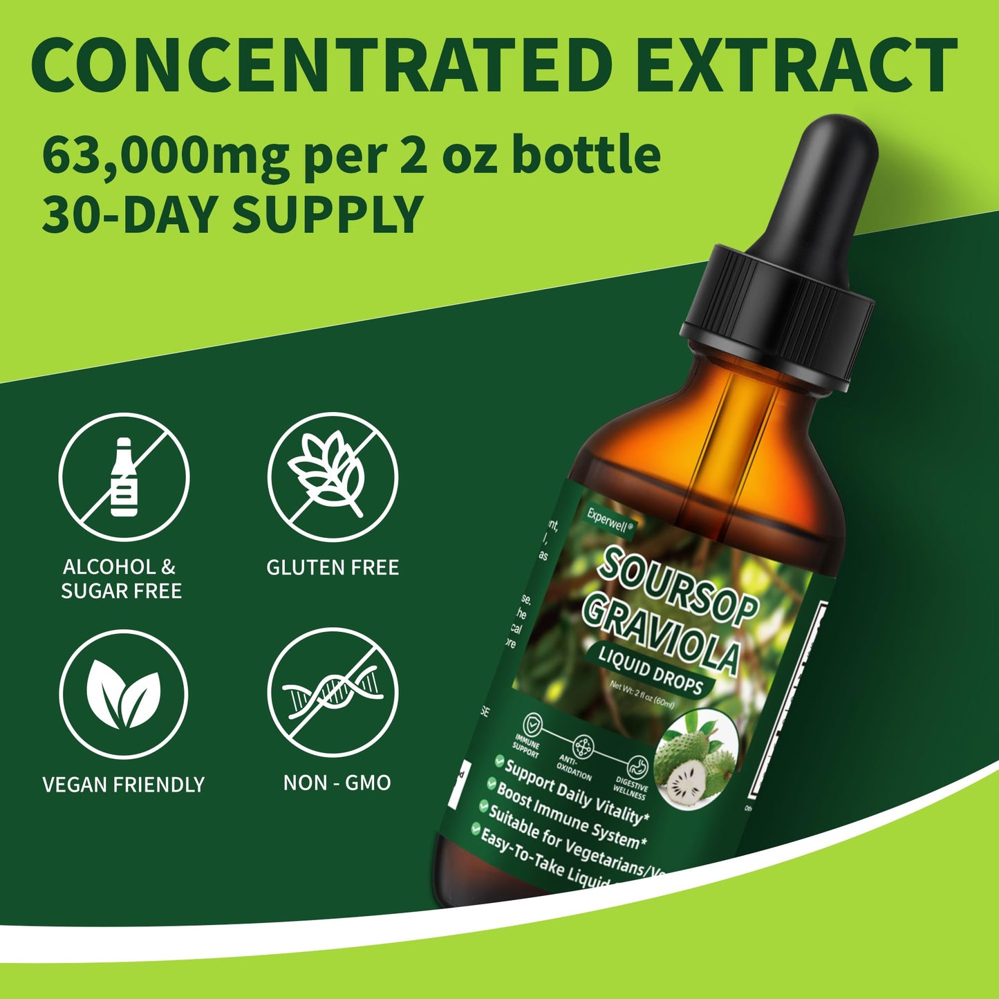 Soursop Graviola Liquid Drops โ Immune Support, Digestive Bitters, 2 oz, Vegan