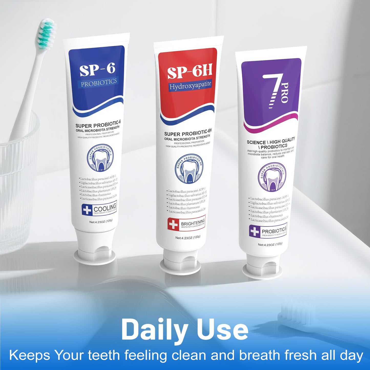 SP-6 Toothpaste Set โ 6 Probiotics Whitening & 7Pro Deep Whitening (Fluoride-Free) 3-in-1